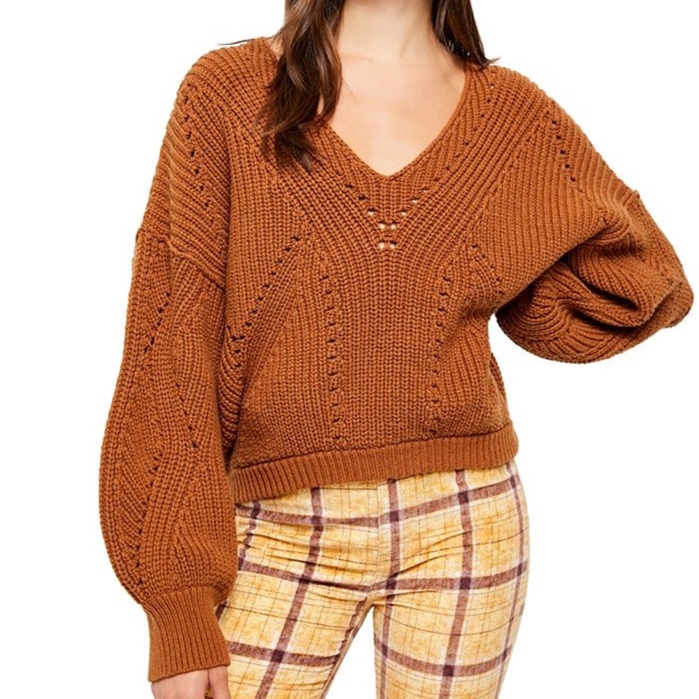 Free People All Day Long V-Neck Chunky Sweater